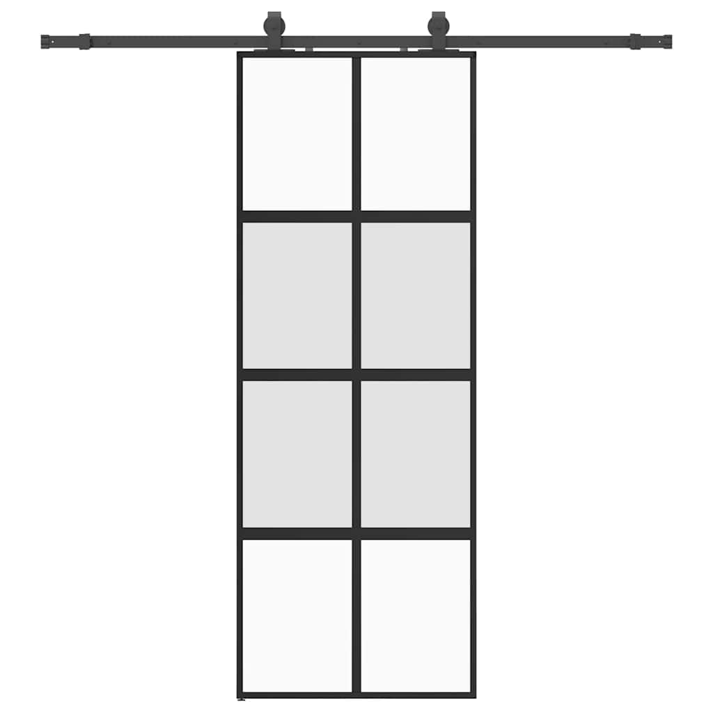 vidaXL Sliding Door with Hardware Set Black 76x205 cm Tempered Glass 2