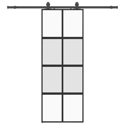 vidaXL Sliding Door with Hardware Set Black 76x205 cm Tempered Glass 2