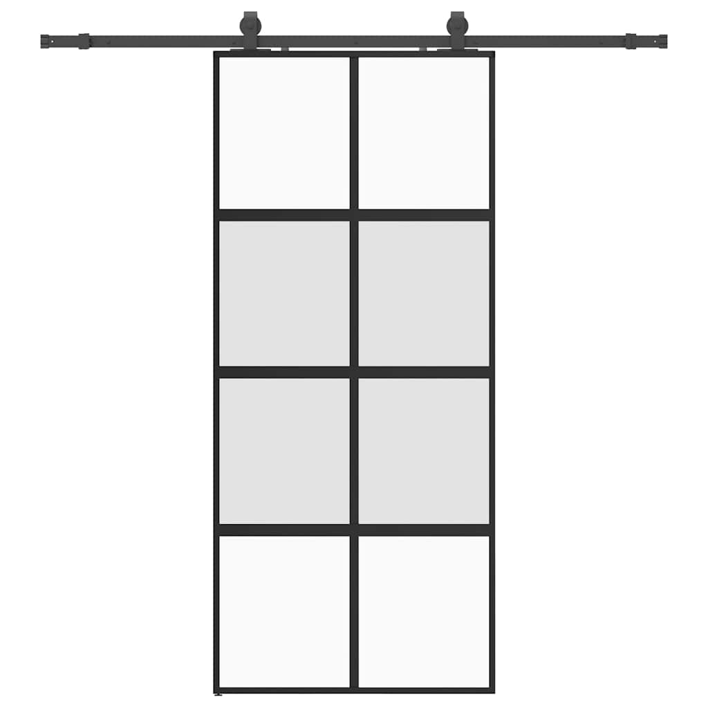 vidaXL Sliding Door with Hardware Set Black 90x205 cm Tempered Glass 2