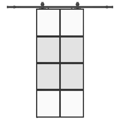 vidaXL Sliding Door with Hardware Set Black 90x205 cm Tempered Glass 2