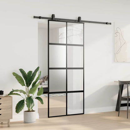 vidaXL Sliding Door with Hardware Set Black 90x205 cm Tempered Glass 3