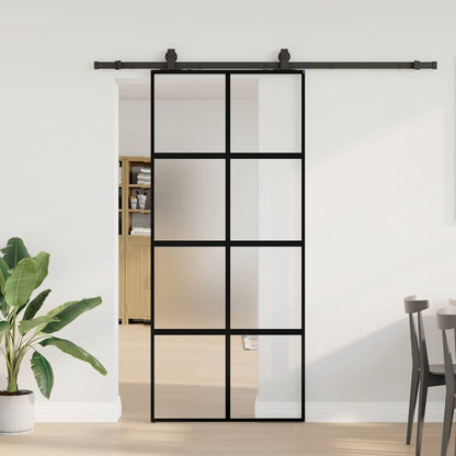vidaXL Sliding Door with Hardware Set Black 90x205 cm Tempered Glass 1