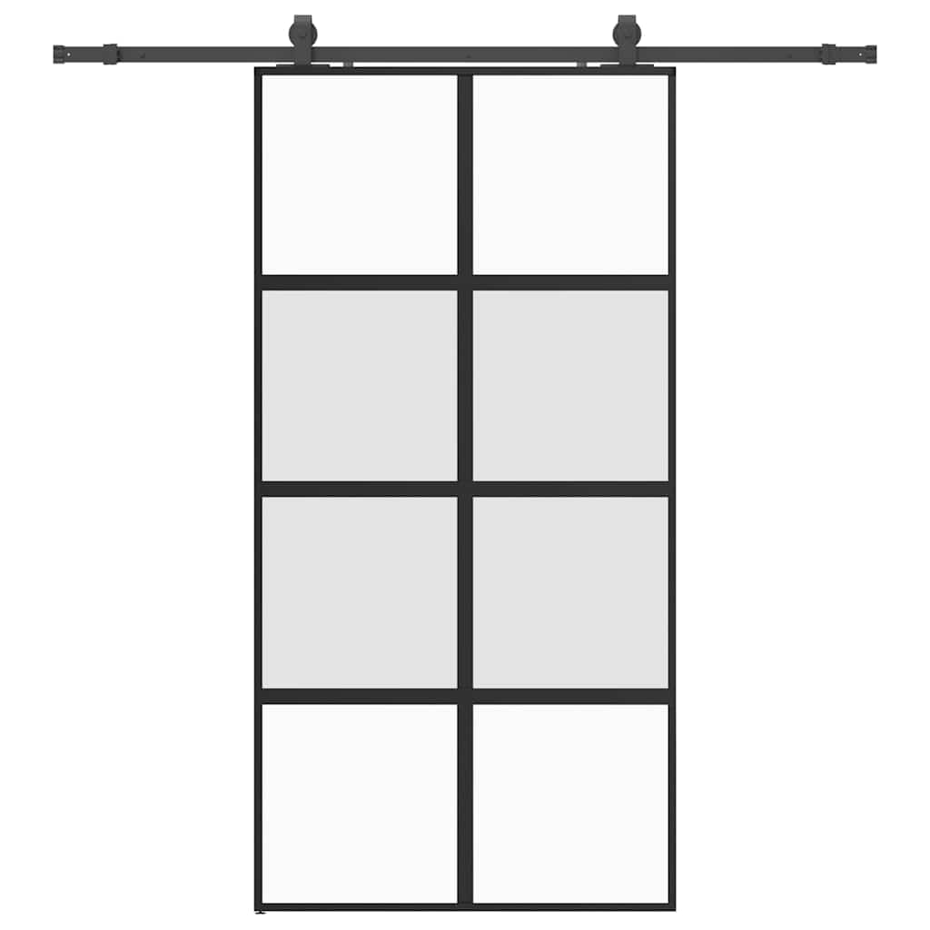 Sliding Door with Hardware Set Black 76x205 cm Tempered Glass Black and matt 102.5 cm Frosted