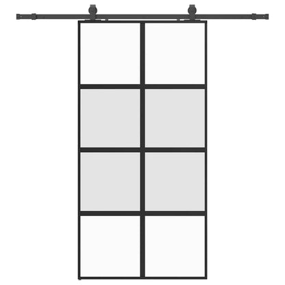 Sliding Door with Hardware Set Black 76x205 cm Tempered Glass Black and matt 102.5 cm Frosted
