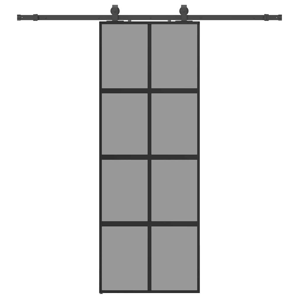 Sliding Door with Hardware Set Black 76x205 cm Tempered Glass Black and matt 76 cm Transparent
