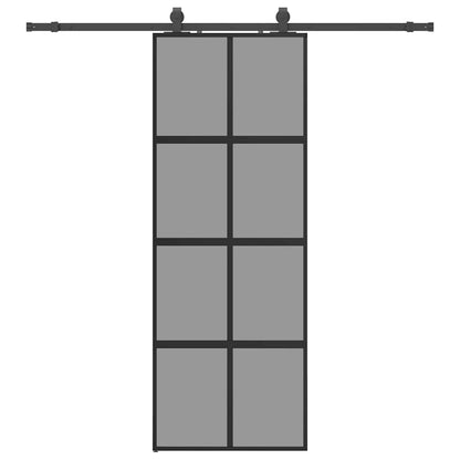 Sliding Door with Hardware Set Black 76x205 cm Tempered Glass Black and matt 76 cm Transparent