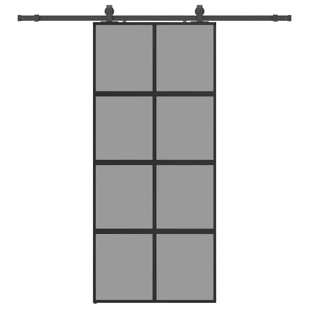 Sliding Door with Hardware Set Black 76x205 cm Tempered Glass Black and matt 90 cm Transparent