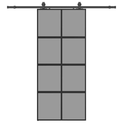 Sliding Door with Hardware Set Black 76x205 cm Tempered Glass Black and matt 90 cm Transparent