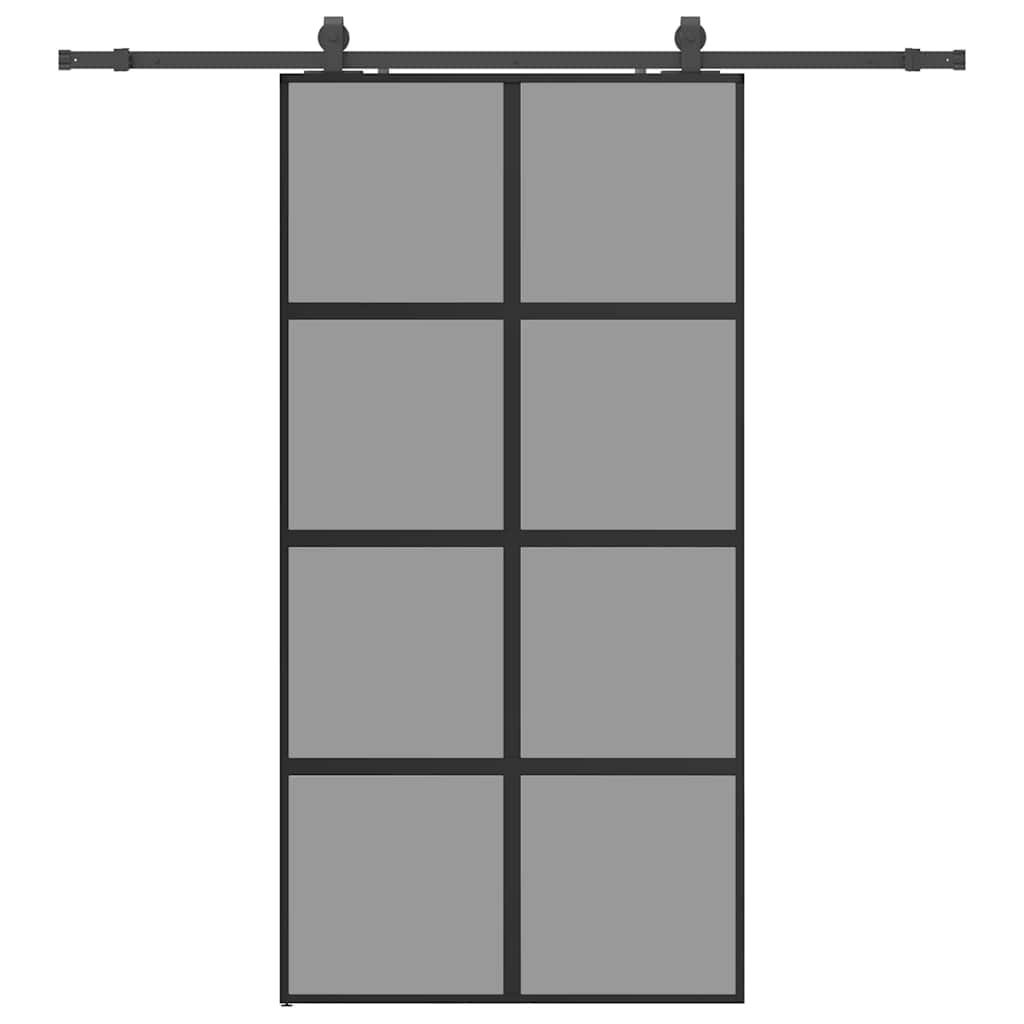 vidaXL Sliding Door with Hardware Set Black 102.5x205cm Tempered Glass 2