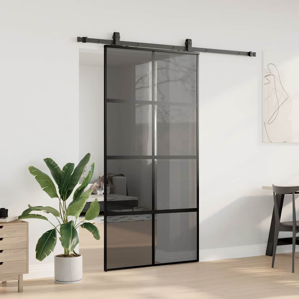 vidaXL Sliding Door with Hardware Set Black 102.5x205cm Tempered Glass 3