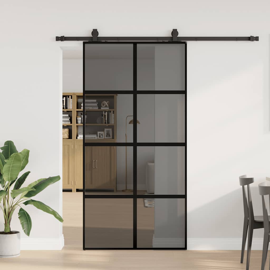 vidaXL Sliding Door with Hardware Set Black 102.5x205cm Tempered Glass 1
