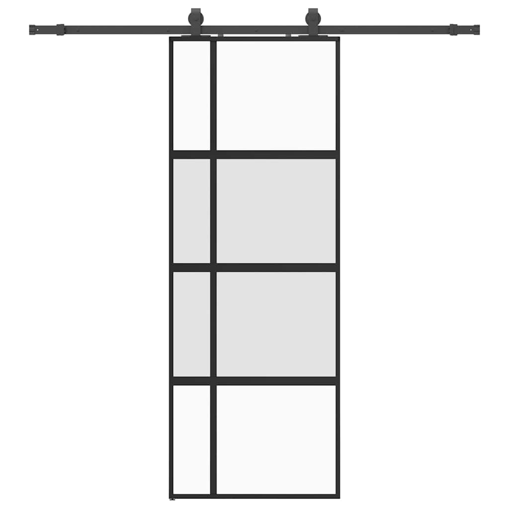 vidaXL Sliding Door with Hardware Set Black 76x205 cm Tempered Glass 2
