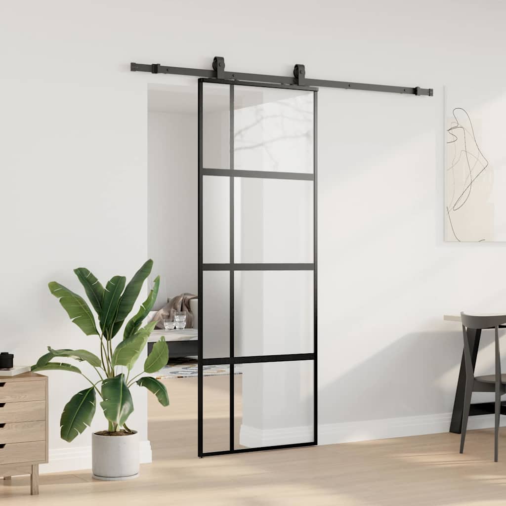 vidaXL Sliding Door with Hardware Set Black 76x205 cm Tempered Glass 3