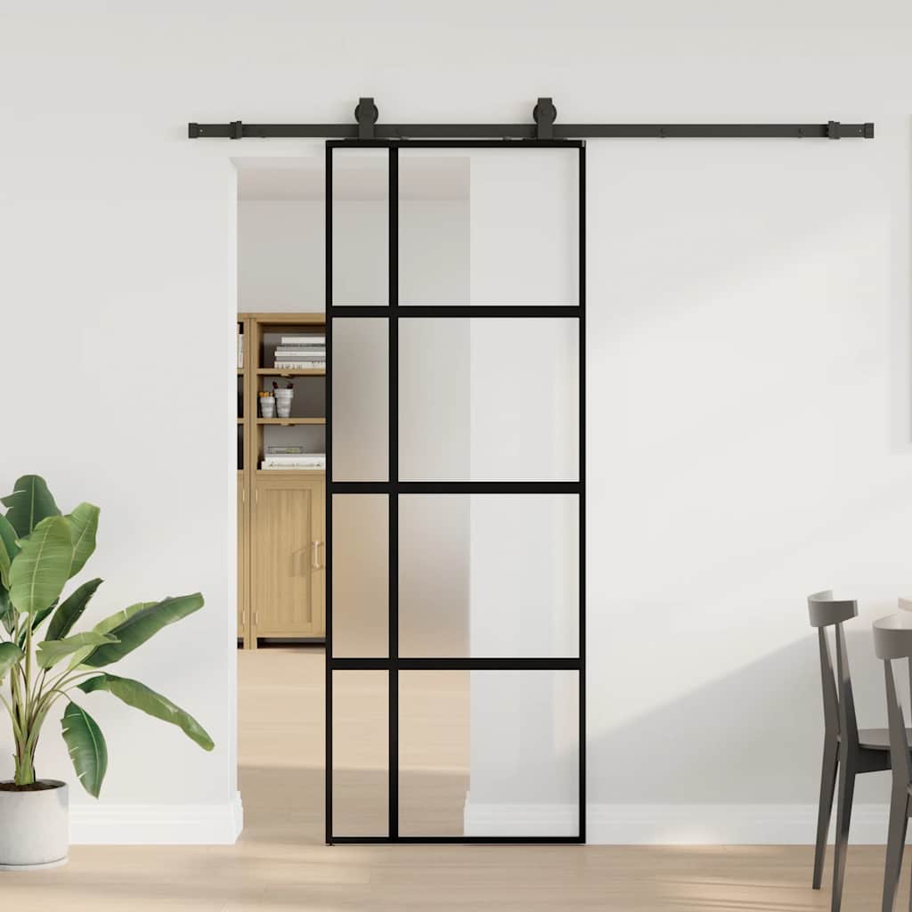 vidaXL Sliding Door with Hardware Set Black 76x205 cm Tempered Glass 1