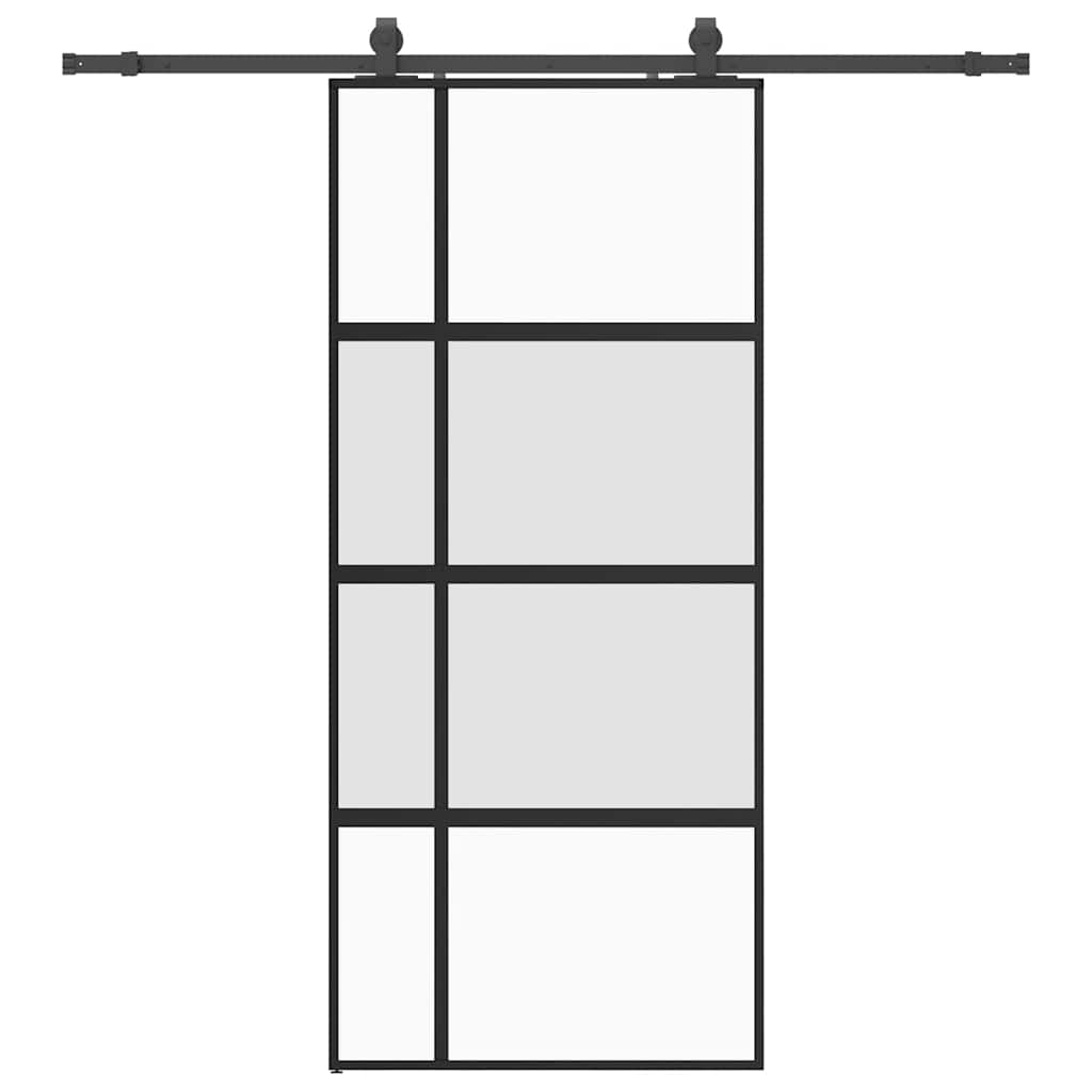 vidaXL Sliding Door with Hardware Set Black 90x205 cm Tempered Glass 2