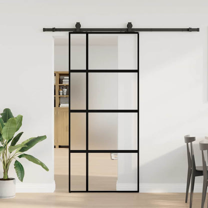 vidaXL Sliding Door with Hardware Set Black 90x205 cm Tempered Glass 1