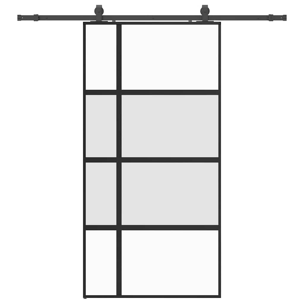 vidaXL Sliding Door with Hardware Set Black 102.5x205cm Tempered Glass 2