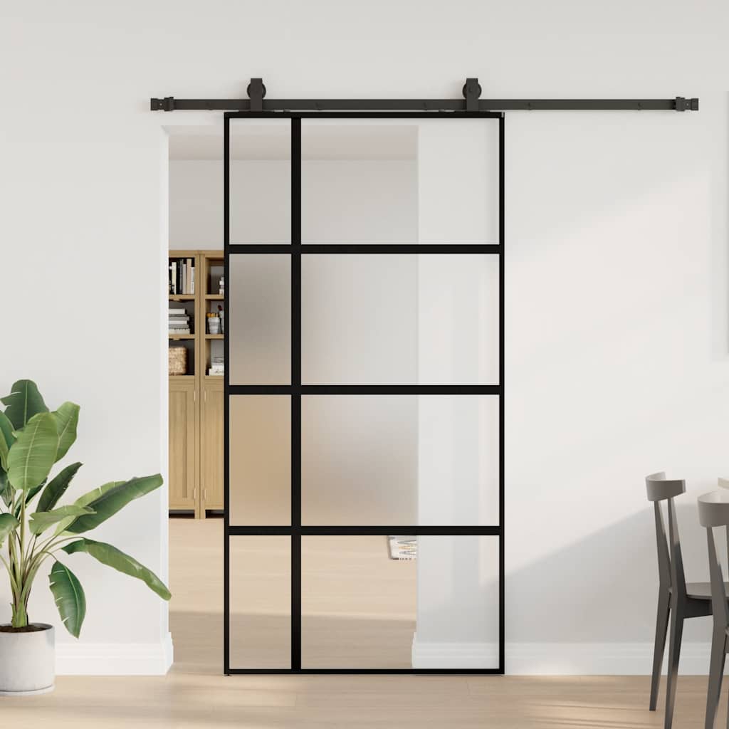 vidaXL Sliding Door with Hardware Set Black 102.5x205cm Tempered Glass 1