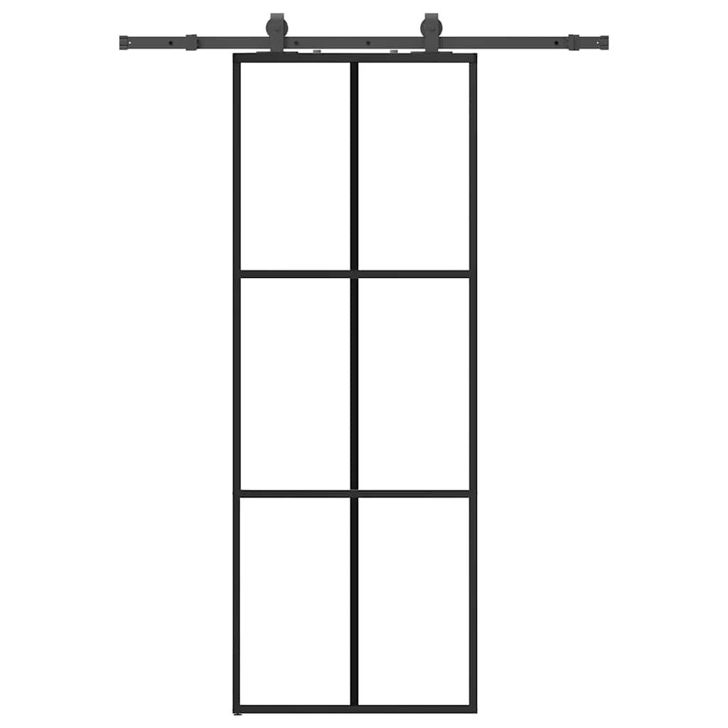 vidaXL Sliding Door with Hardware Set Black 76x205 cm ESG Glass 2
