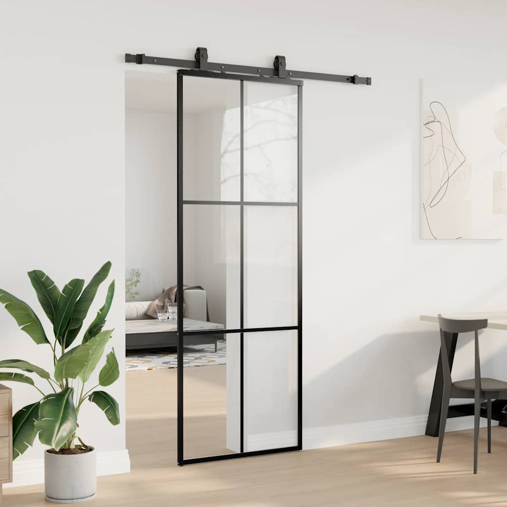 vidaXL Sliding Door with Hardware Set Black 76x205 cm ESG Glass 3