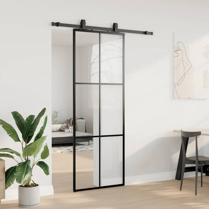 vidaXL Sliding Door with Hardware Set Black 76x205 cm ESG Glass 3