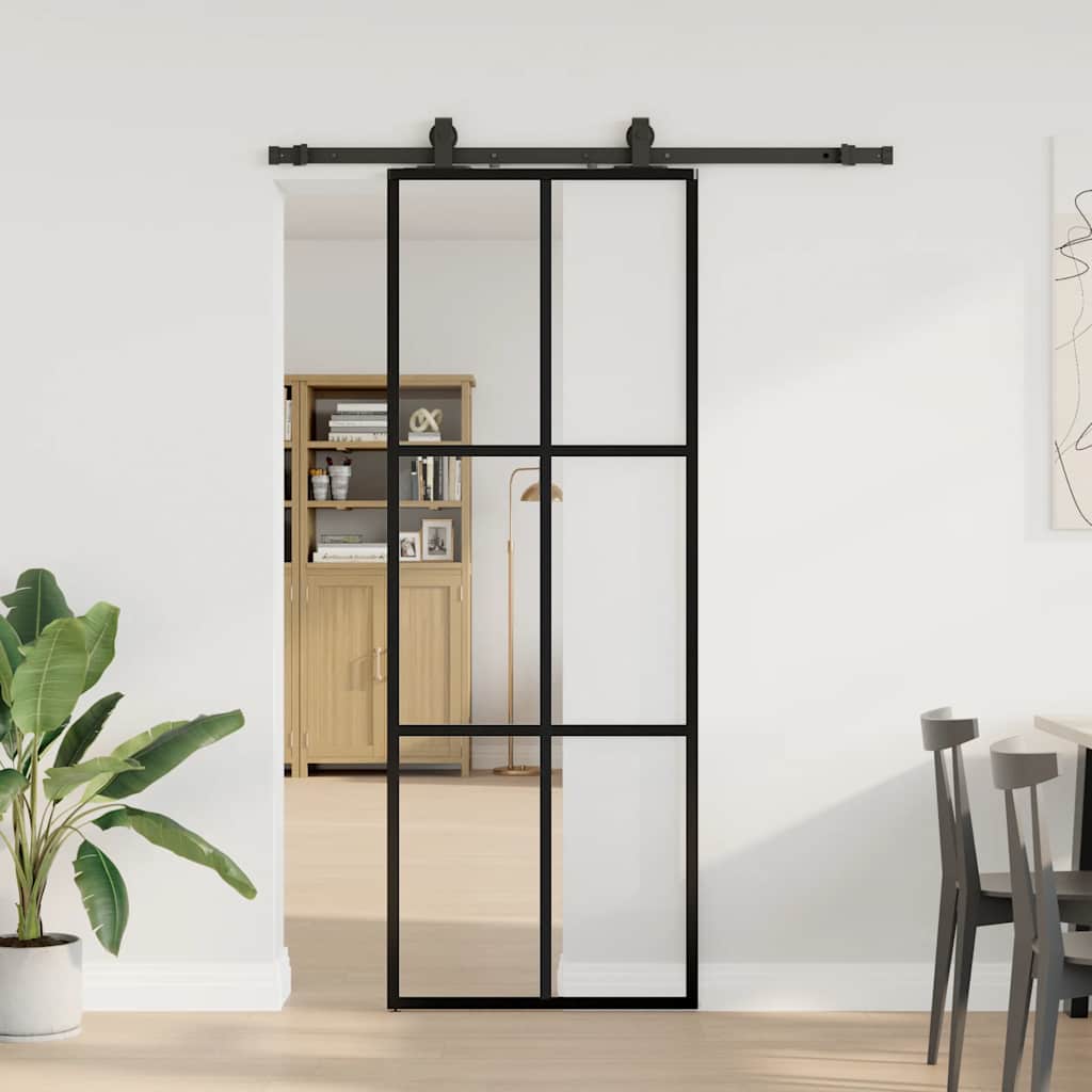 vidaXL Sliding Door with Hardware Set Black 76x205 cm ESG Glass 1