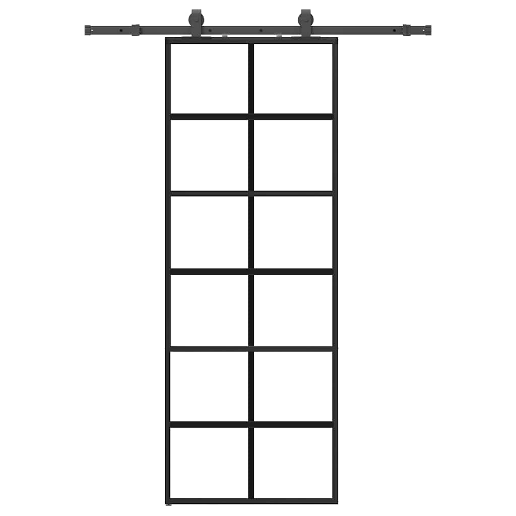 vidaXL Sliding Door with Hardware Set Black 76x205 cm ESG Glass 2