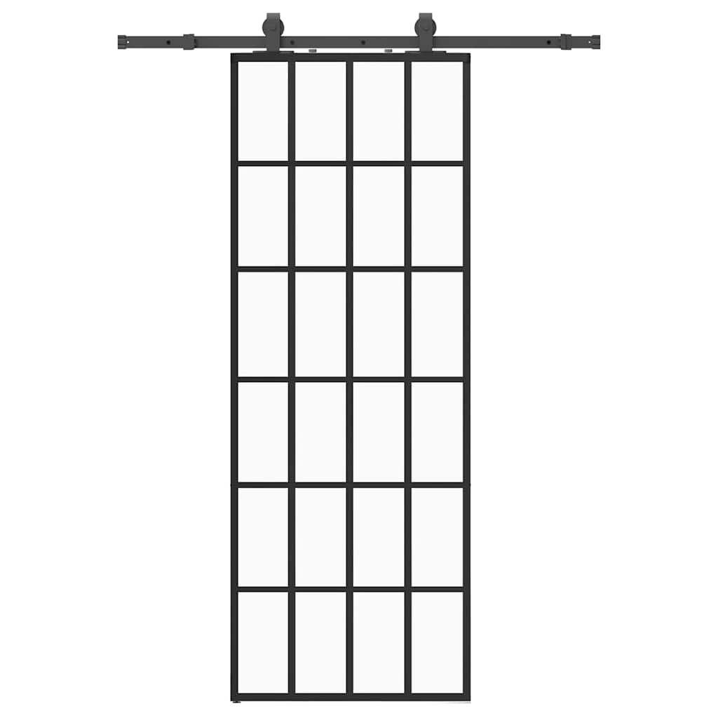 vidaXL Sliding Door with Hardware Set Black 76x205 cm ESG Glass 2