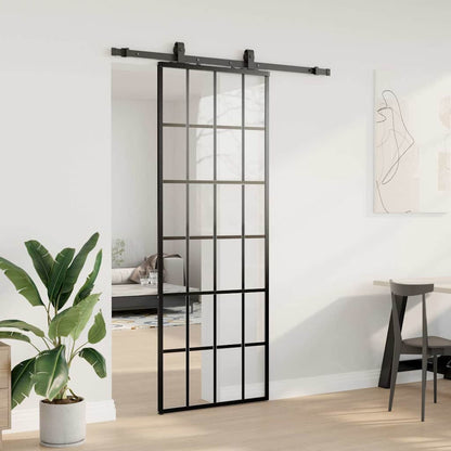 vidaXL Sliding Door with Hardware Set Black 76x205 cm ESG Glass 3