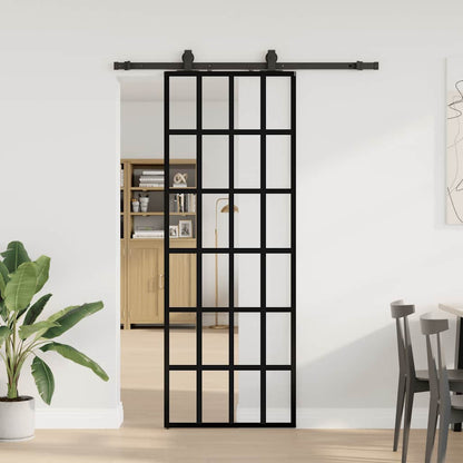 vidaXL Sliding Door with Hardware Set Black 76x205 cm ESG Glass 1