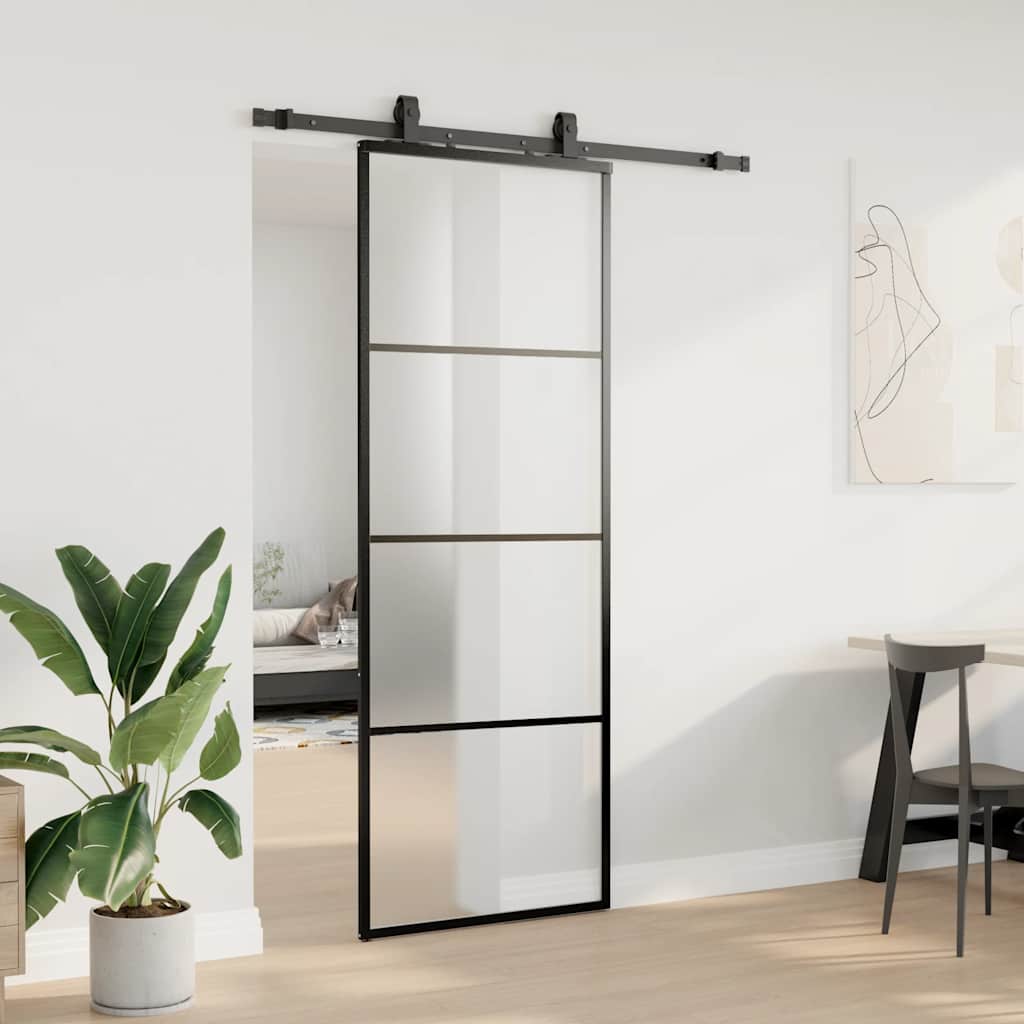 vidaXL Sliding Door with Hardware Set Black 76x205 cm ESG Glass 3