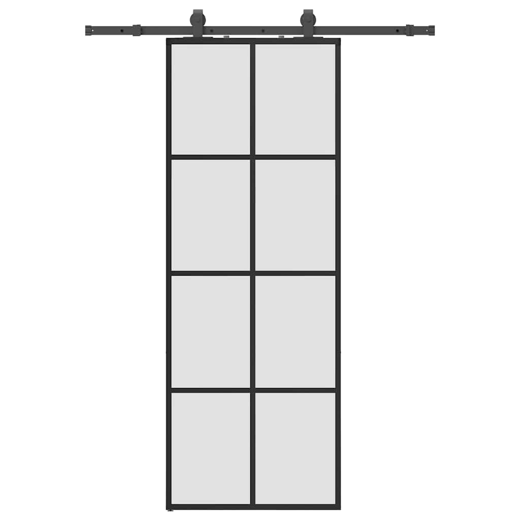 vidaXL Sliding Door with Hardware Set Black 76x205 cm ESG Glass 2