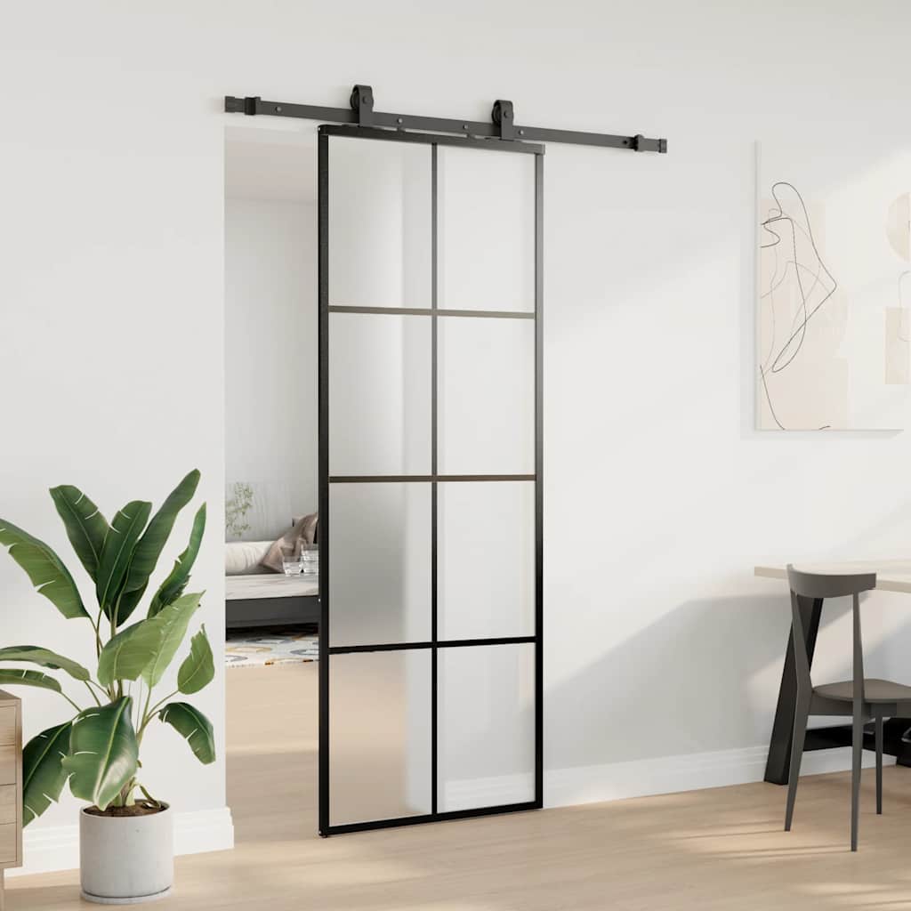vidaXL Sliding Door with Hardware Set Black 76x205 cm ESG Glass 3