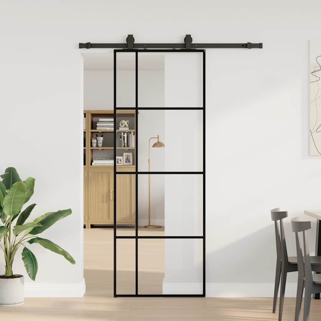 vidaXL Sliding Door with Hardware Set Black 76x205 cm ESG Glass 1