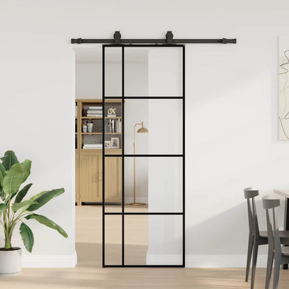 vidaXL Sliding Door with Hardware Set Black 76x205 cm ESG Glass 1