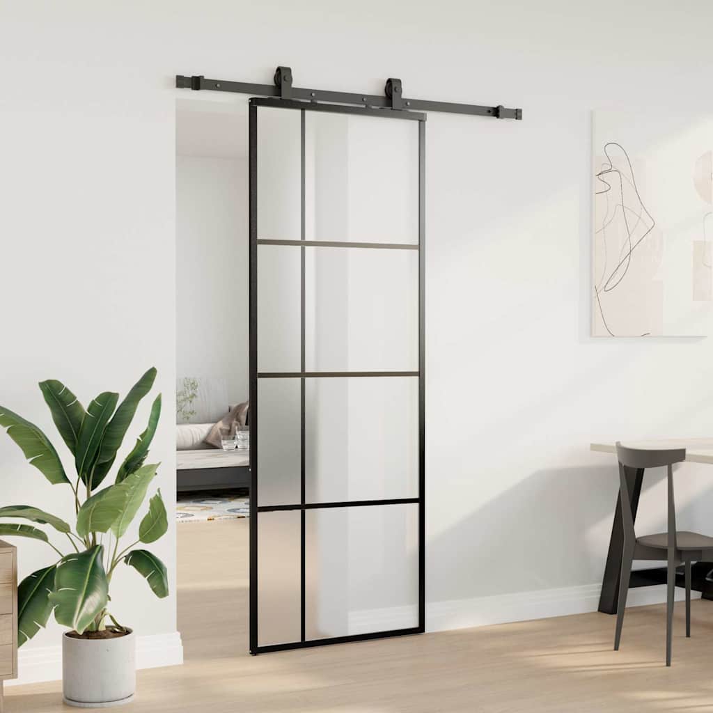 vidaXL Sliding Door with Hardware Set Black 76x205 cm ESG Glass 3
