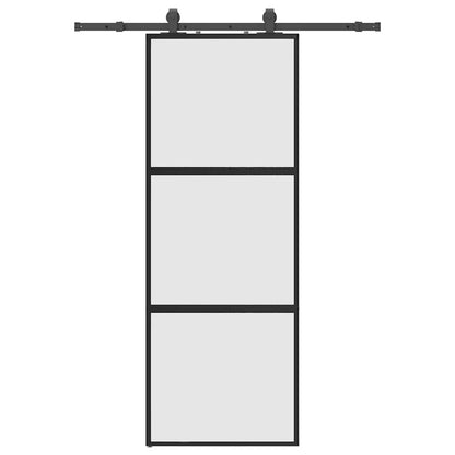 vidaXL Sliding Door with Hardware Set Black 76x205 cm Tempered Glass 2