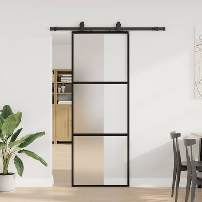 vidaXL Sliding Door with Hardware Set Black 76x205 cm Tempered Glass 1