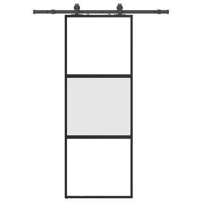 vidaXL Sliding Door with Hardware Set Black 76x205 cm Tempered Glass 2