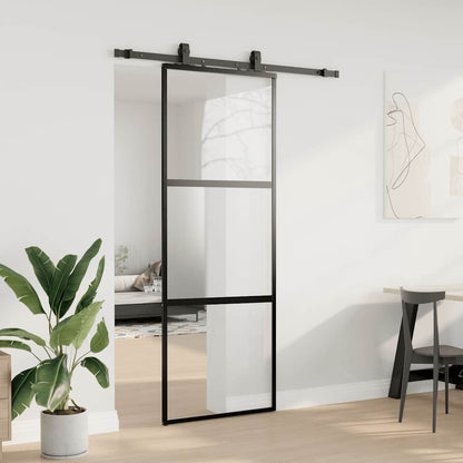 vidaXL Sliding Door with Hardware Set Black 76x205 cm Tempered Glass 3