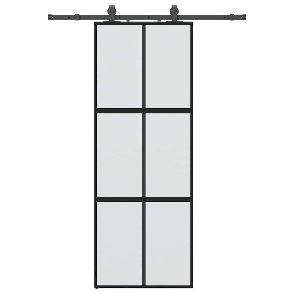 vidaXL Sliding Door with Hardware Set Black 76x205 cm Tempered Glass 2