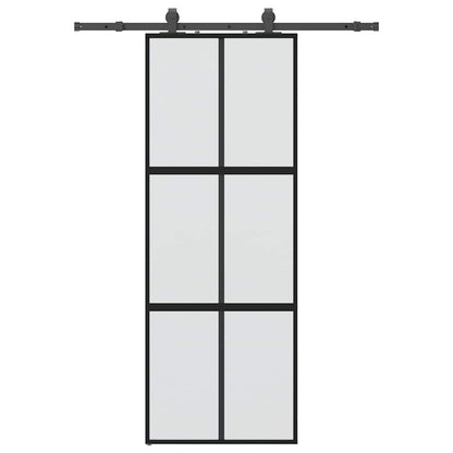 vidaXL Sliding Door with Hardware Set Black 76x205 cm Tempered Glass 2