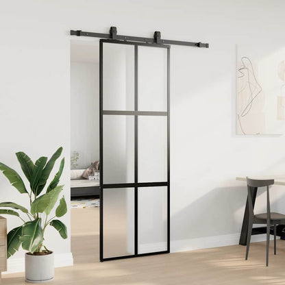 vidaXL Sliding Door with Hardware Set Black 76x205 cm Tempered Glass 3
