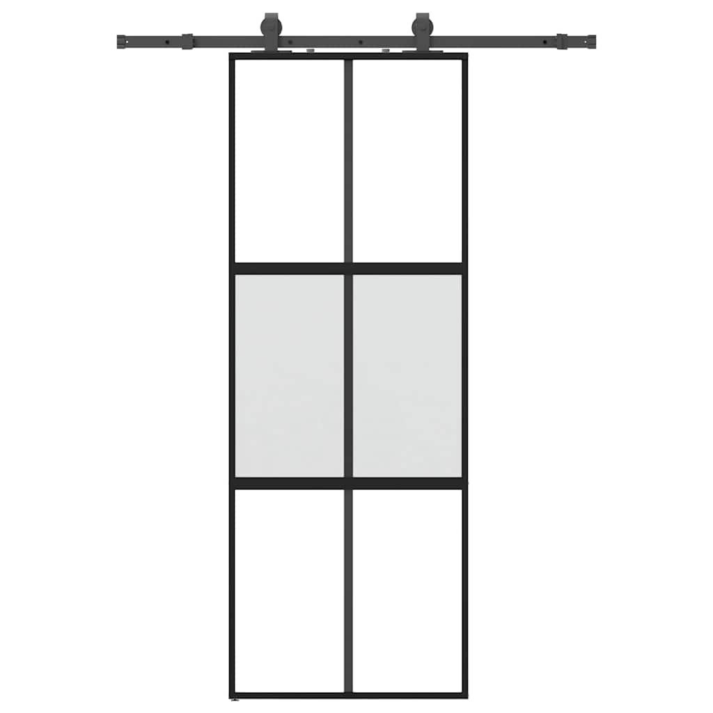 vidaXL Sliding Door with Hardware Set Black 76x205 cm Tempered Glass 2