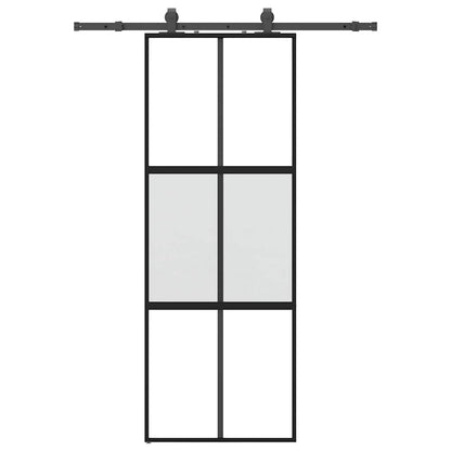 vidaXL Sliding Door with Hardware Set Black 76x205 cm Tempered Glass 2