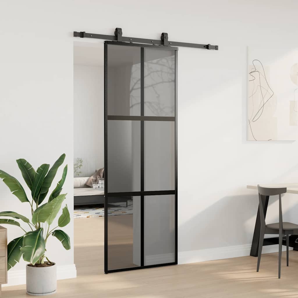 vidaXL Sliding Door with Hardware Set Black 76x205 cm Tempered Glass 3