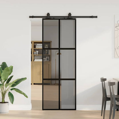 vidaXL Sliding Door with Hardware Set Black 76x205 cm Tempered Glass 1