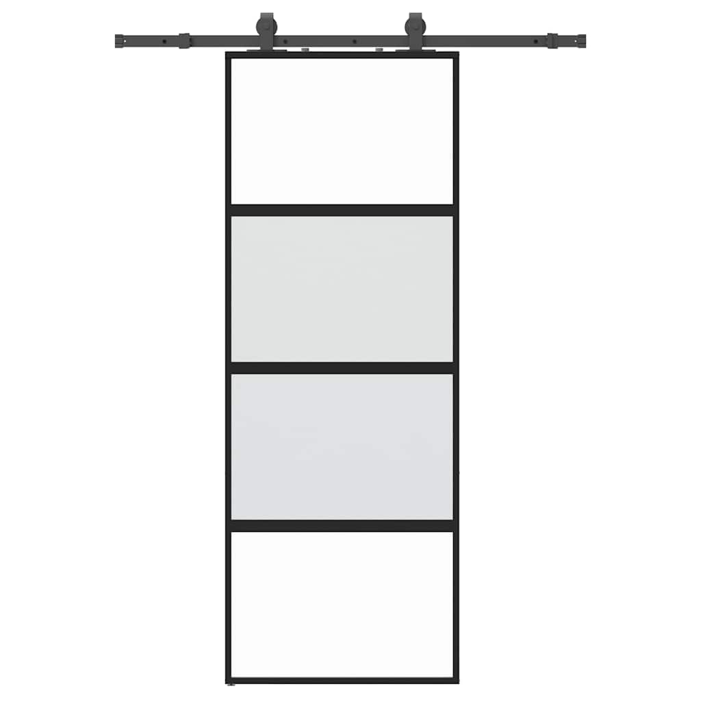 vidaXL Sliding Door with Hardware Set Black 76x205 cm Tempered Glass 2