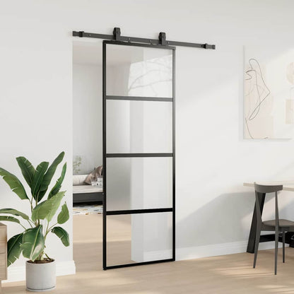 vidaXL Sliding Door with Hardware Set Black 76x205 cm Tempered Glass 3