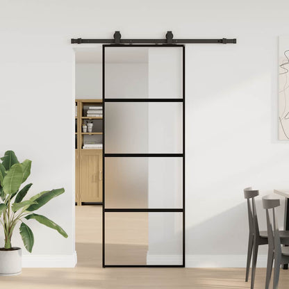 vidaXL Sliding Door with Hardware Set Black 76x205 cm Tempered Glass 1